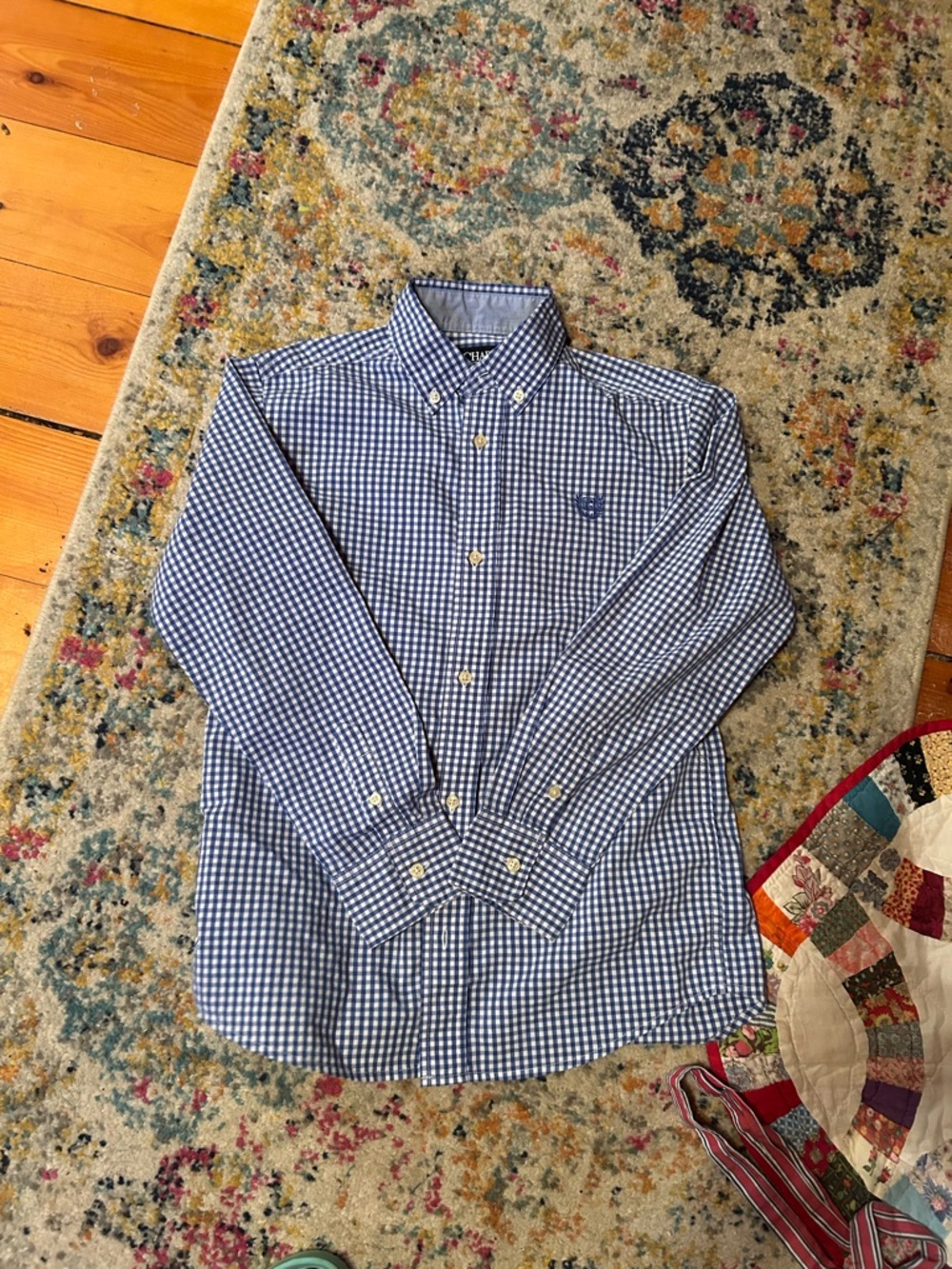 Chaps Blue & White Gingham Button-Down Shirt - Kids